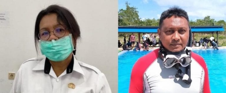 Kepala Dinas Pariwisata Kota Tual Enggelina Heatubun dan Direktur Polikant yang juga adalah Ketua Polikant Diving Club (PDC), Jusron A. Rahajaan. Foto: Labes Remetwa