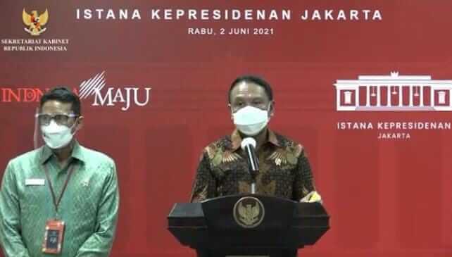 Menteri Pemuda dan Olahraga (Menpora) Zainudin Amali menyampaikan keterangan usai menghadiri rapat terbatas persiapan penyelenggaraan FIBA Asia Cup 2021 dan World Superbike 2021 Indonesia Grand Prix yang dipimpin Presiden Jokowi, Rabu (9/6/2021) sore, di Jakarta. Foto: Tangkapan layar YouTube Sekretariat Presiden