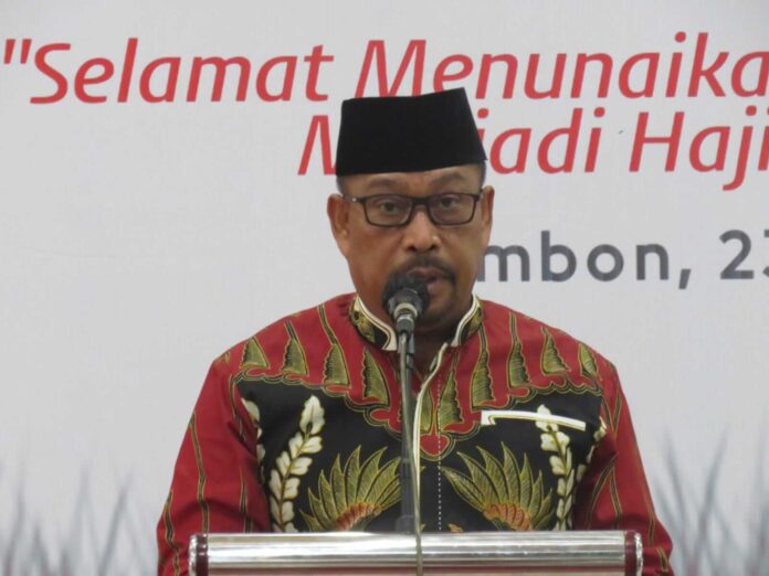 Gubernur Maluku, Murad Ismail saat memberikan sambutan pada kegiatan pelepasan Jamaah Haji Maluku. Kamis, (23/06/2022) Foto: Biro Adpim Setda Maluku.