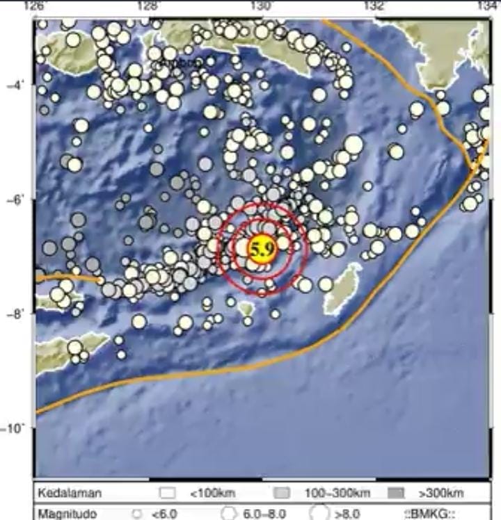 Gempa M 5.9 Guncang Kabupaten Kepulauan Tanimbar