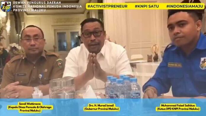 Tangkapan layar video imbauan Gubernur Maluku Murad Ismail tentang penyatuan DPD KNPI Provinsi Maluku.