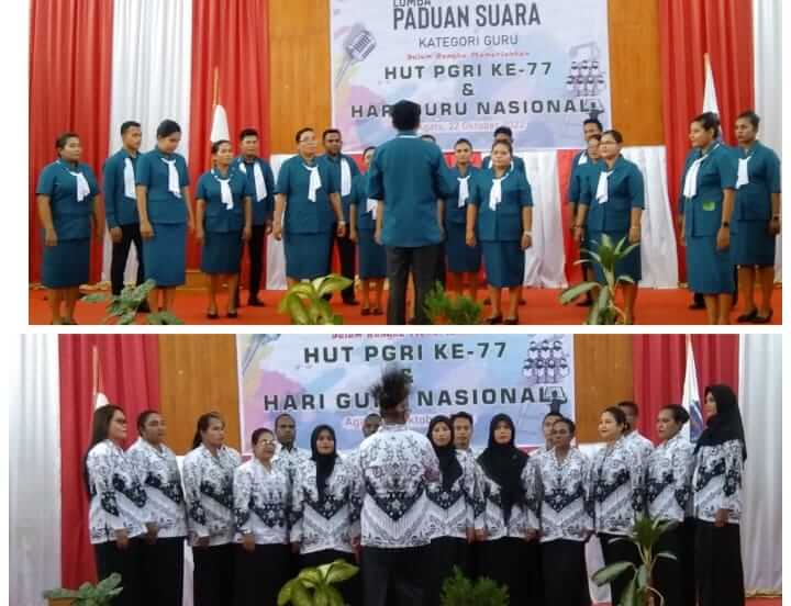 Suasana lomba di Kabupaten Asmat menyongsong Hari Guru Nasional (HGN) dan Ulang Tahun Persatuan Guru Republik Indonesia (HUT PGRI) ke-77, di gedung Wiyatamandala Agats, Sabtu (22/10/2022). Foto: Labes Remetwa