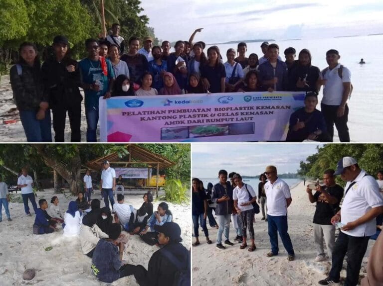 Penyuluhan dan pelatihan tentang uji validitas bioplastik hingga menghitung bisnis bioplastik. Kegiatan dilakukan di Ohoidertawun, Ohoililir, dan Ngilngor, Kabupaten Maluku Tenggara, Sabtu (10/12/2022). Foto: Dokpri