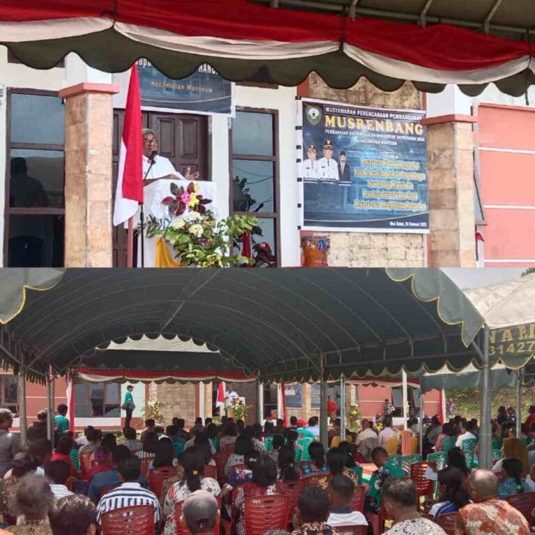 Bupati Maluku Tenggara saat memberikan sambutan pada Musyawarah Perencanaan Pembangunan (Musrenbang) di Kecamatan Manyeuw Ohoi Debut. Sabtu (24/2/2023). Foto Ketty Remetwa