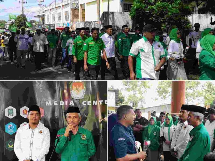 defile-hijau-antarkan-ppp-malra-daftar-bacaleg-kpu-130523-labes-suaradamai-compressed Dewan Pimpinan Cabang (DPC) Partai Persatuan Pembangunan (PPP) Kabupaten Maluku Tenggara (Malra) mendaftarkan 25 Bakal Calon Legislatif (Bacaleg) ke Komisi Pemilihan Umum (KPU) setempat, Sabtu (13/5/2023). Foto: Labes Remetwa
