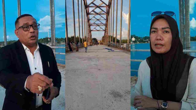 Kolase foto: Pj. Bupati Malra Samuel Huwae dan Plt. Sekda Malra Ana Yunus meninjau jembatan Dian Pulau-Tetoat, Kecamatan Hoat Sorbay, Kabupaten Maluku Tenggara, Minggu (12/1/2025). Foto: Labes Remetwa